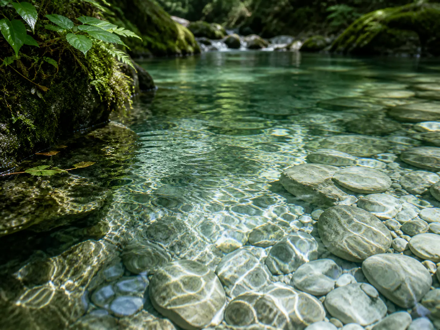 清澈见底的天然山泉水高清实景感特写