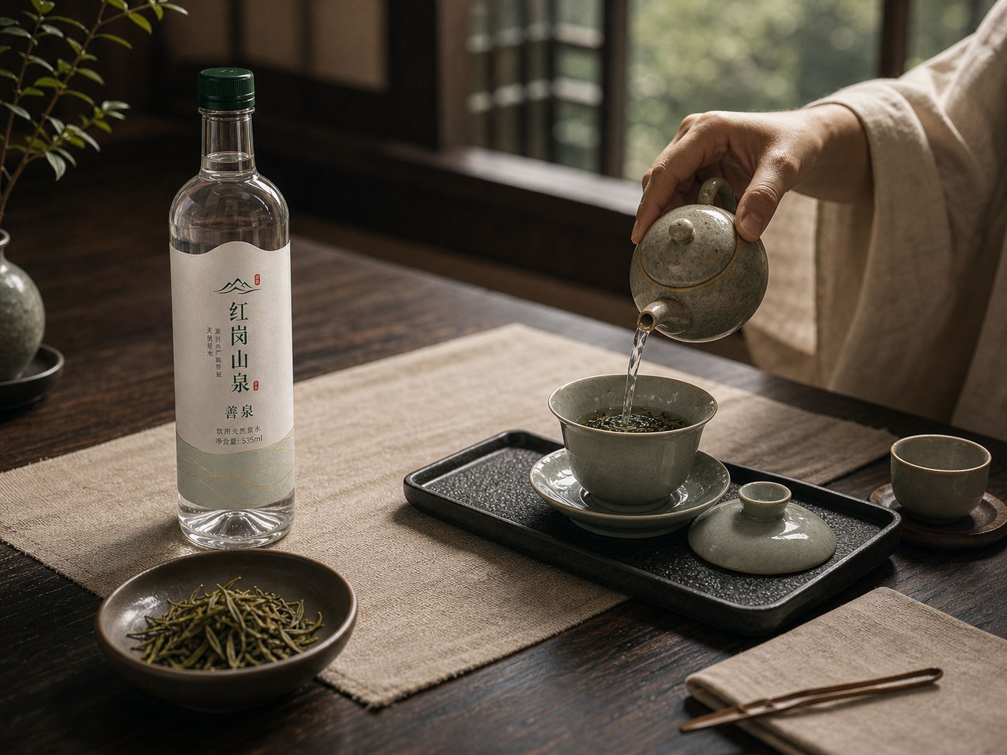 红岗山泉善泉用于东方茶室泡茶的茶文化合作场景